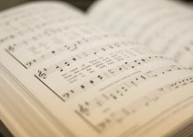 photo of an open church hymnal