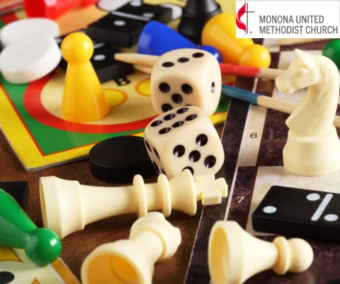 Game Pieces and Dice on a table