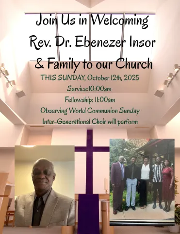Come Join Us! October 12th, 2025 to welcome Pastor Insor and His Family to Monona UMC. We will also be observing World Communion Sunday and our Inter-Generational Choir will be preforming. Service is at 10am with Fellowship to follow.
